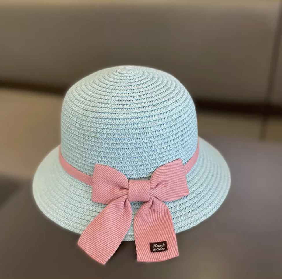 Summer Straw Hat and Sling Bag Set - Blue and Pink