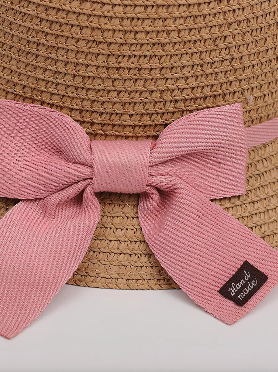 Summer Straw Hat and Sling Bag Set - Brown and Pink