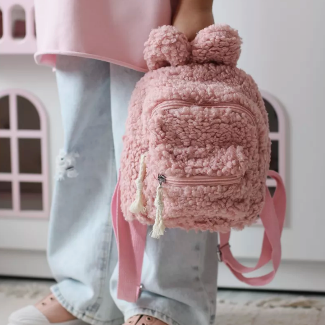 Preschool Children's Fur Backpack - Pink